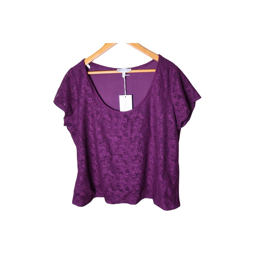 Jessica Simpson Purple Floral Lace Scoop Neck Top NWT Size 1X Plum Blouse